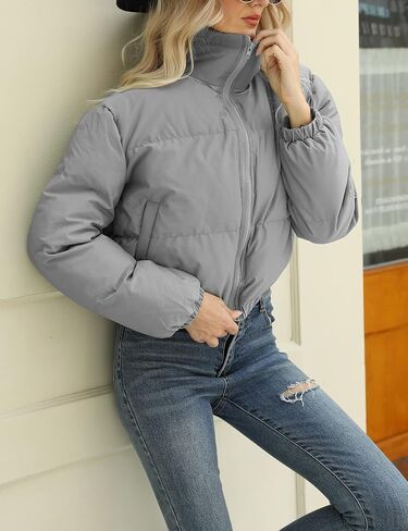 Arssm Women Cropped Puffer Jackets Casual Winter Warm Padding Quilted Crop Short Coat in Saudi Arabia