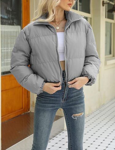Arssm Women Cropped Puffer Jackets Casual Winter Warm Padding Quilted Crop Short Coat in Saudi Arabia
