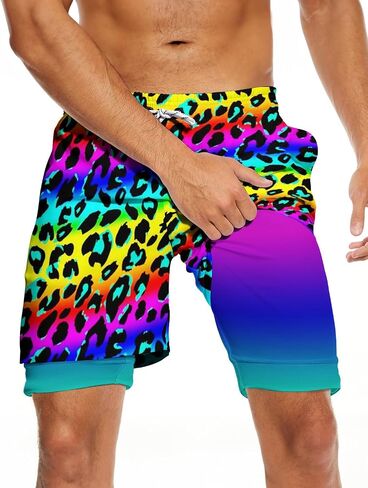 CHILL·TEK Men's Swim Trunks with Compression Liner Quick Dry 2 in 1 Swimming Trunks Beach Board Shorts Bathing Suits Swimwear in Kuwait