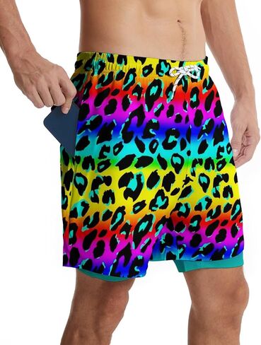CHILL·TEK Men's Swim Trunks with Compression Liner Quick Dry 2 in 1 Swimming Trunks Beach Board Shorts Bathing Suits Swimwear in Kuwait