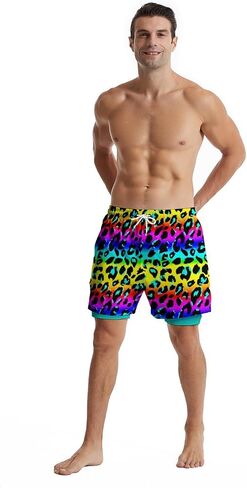 CHILL·TEK Men's Swim Trunks with Compression Liner Quick Dry 2 in 1 Swimming Trunks Beach Board Shorts Bathing Suits Swimwear in Kuwait