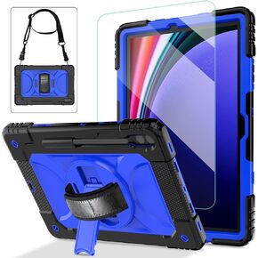 SUPNICE Case for Samsung Galaxy Tab S9 Plus 12.4 inch 2023 (SM-X810/816/818), Heavy Duty with Tempered Glass Screen Protector & 360 Rotating Stand & Shoulder Hand Strap for Samsung S9+/S8+/S7+, Blue in Kuwait