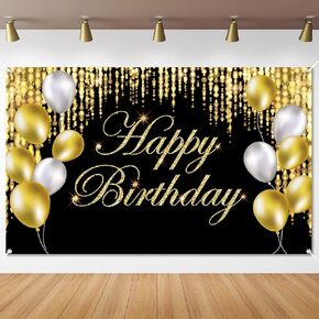 Blue Silver Happy Birthday Decorations - Large Banner & Backdrop for Indoor/Outdoor Parties - Supplies for Men, Women, Boys & Girls