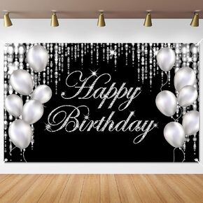Blue Silver Happy Birthday Decorations - Large Banner & Backdrop for Indoor/Outdoor Parties - Supplies for Men, Women, Boys & Girls in Kuwait