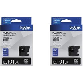 Brother Genuine Standard Yield Black Ink Cartridge, LC101BK, Replacement Black Ink, Page Yield Upto 300 Pages, LC101 (Pack of 2)