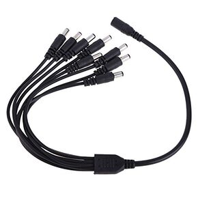 InstallerCCTV DC Power Splitter Cable, 1 Female to 8 Male Output Y Adapter, Plug 5.5mm x 2.1mm Pigtail Cable for CCTV Security Cameras, Accessories, and Led Strip Lights, Black