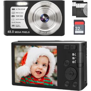 48MP 16X Digital Camera,4K Kids Digital Camera 32GB Micro SD Card and 2 Batteries,Suitable Gift for Teenagers or Your Friends in Kuwait