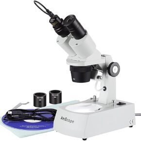 AmScope SE305R-AZ-E Digital Forward-Mounted Binocular Stereo Microscope | 1X & 3X Magnification 0.3MP CMOS Sensor USB 2.0 Connectivity DIN Standard RMS 20.32mm Thread 160mm Finite Tube in Saudi Arabia