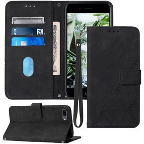 Moment Dextrad for iPhone 8 Plus Case Wallet,iPhone 7 Plus Case,6/6S Plus Case,[Kickstand][Wrist Strap][Card Holder Slots] PU Leather Protective Folio Flip Cover (Black)