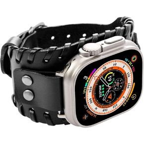 WONJOY Leather Band Compatible with Apple Watch 45mm 44mm 42mm 41mm 40mm 38mm 49mm iWatch Series 9/8/7/SE/6/5/4/3/2/1/Ultra, Handmade Woven Accessories Retro Cuff Bracelet Strap for Men Women