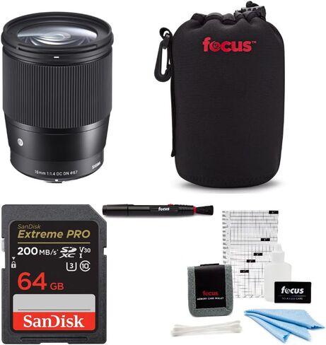 Sigma 16mm f/1.4 Contemporary DC DN Prime Lens Canon EF-M Complete with All Standard Supplied Accessories Bundle with Memory Card, Lens Pouch, Cleaning and Accessory Kit, and Cleaning Pen (5 Items) in Saudi Arabia