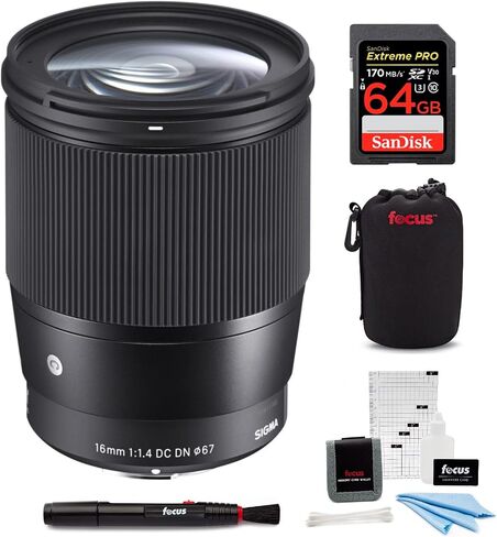 Sigma 16mm f/1.4 Contemporary DC DN Prime Lens Canon EF-M Complete with All Standard Supplied Accessories Bundle with Memory Card, Lens Pouch, Cleaning and Accessory Kit, and Cleaning Pen (5 Items) in Saudi Arabia
