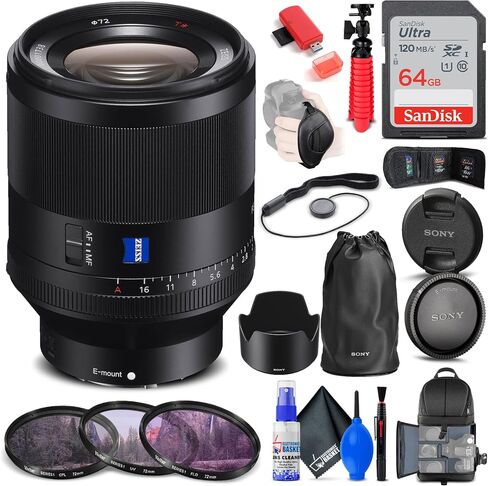 Sony Planar T FE 50mm f/1.4 ZA Lens (SEL50F14Z) + Filter Kit + Backpack + 64GB Card + Card Reader + Flex Tripod + Memory Wallet + Lens Cap Keeper + Cleaning Kit + Hand Strap + More (Renewed) in Saudi Arabia