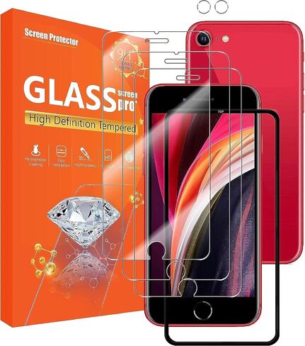 seninhi [3+2 حزمة] لهاتف iphone se 3nd Gen / iphone se 2nd Gen / iphone 8 / iphone 7 (4.7 بوصة) واقي شاشة 3 عبوات + واقي عدسة الكاميرا 2 حزمة، واقي شاشة زجاجي مقوى SE [مع إطار سهل التركيب] [صلابة 9H] [مضاد للخدش] [خالي من الفقاعات]- in Kuwait