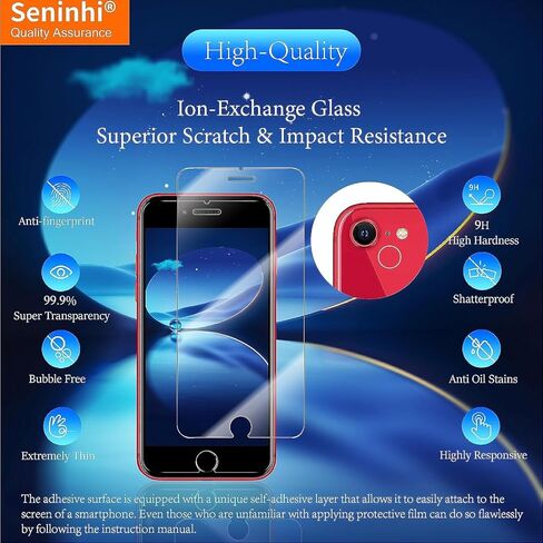 seninhi [3+2 حزمة] لهاتف iphone se 3nd Gen / iphone se 2nd Gen / iphone 8 / iphone 7 (4.7 بوصة) واقي شاشة 3 عبوات + واقي عدسة الكاميرا 2 حزمة، واقي شاشة زجاجي مقوى SE [مع إطار سهل التركيب] [صلابة 9H] [مضاد للخدش] [خالي من الفقاعات]- in Kuwait