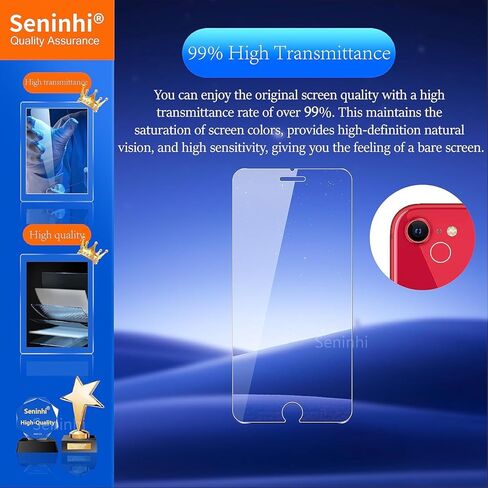 seninhi [3+2 حزمة] لهاتف iphone se 3nd Gen / iphone se 2nd Gen / iphone 8 / iphone 7 (4.7 بوصة) واقي شاشة 3 عبوات + واقي عدسة الكاميرا 2 حزمة، واقي شاشة زجاجي مقوى SE [مع إطار سهل التركيب] [صلابة 9H] [مضاد للخدش] [خالي من الفقاعات]- in Kuwait
