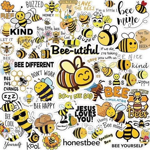 50 قطعة من ملصقات النحل المقاومة للماء من الفينيل لزجاجة المياه وحافظة الهاتف المحمول والجيتار للأطفال والمراهقين ومعلمي المدارس in Kuwait
