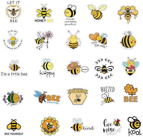 50 قطعة من ملصقات النحل المقاومة للماء من الفينيل لزجاجة المياه وحافظة الهاتف المحمول والجيتار للأطفال والمراهقين ومعلمي المدارس in Kuwait