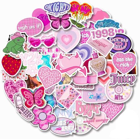 ملصقات جمالية من واي 2 كيه، 52 قطعة - ملصقات عصرية سايبر 2000s للبنات، ملصقات لابتوب مقاومة للماء لزجاجة المياه، ملصقات فيسكو لطيفة للمراهقين in Kuwait