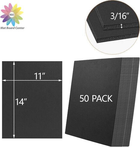 Mat Board Center, 3/16" Thick Foam Core Board 11x14, Black Foam Backing Boards (Pack of 50) in Saudi Arabia