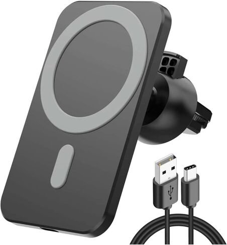 Magnetic Wireless Car Charger 15W, Compatible with MagSafe Cases, for iPhone 15/14/13/12 Pro Max, Pro, and Mini Models, for Samsung S23/22/21/Note20, Air Vent Magnetic Holder in Saudi Arabia