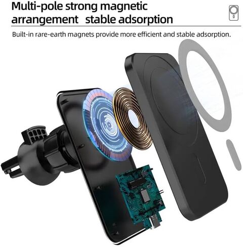 Magnetic Wireless Car Charger 15W, Compatible with MagSafe Cases, for iPhone 15/14/13/12 Pro Max, Pro, and Mini Models, for Samsung S23/22/21/Note20, Air Vent Magnetic Holder in Saudi Arabia