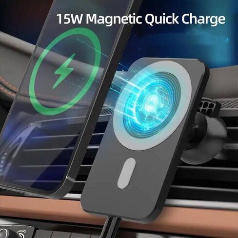 Magnetic Wireless Car Charger 15W, Compatible with MagSafe Cases, for iPhone 15/14/13/12 Pro Max, Pro, and Mini Models, for Samsung S23/22/21/Note20, Air Vent Magnetic Holder in Saudi Arabia