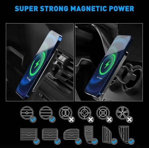 Magnetic Wireless Car Charger 15W, Compatible with MagSafe Cases, for iPhone 15/14/13/12 Pro Max, Pro, and Mini Models, for Samsung S23/22/21/Note20, Air Vent Magnetic Holder in Saudi Arabia