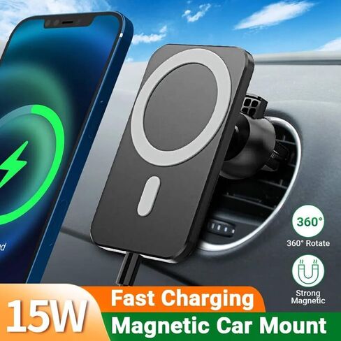 Magnetic Wireless Car Charger 15W, Compatible with MagSafe Cases, for iPhone 15/14/13/12 Pro Max, Pro, and Mini Models, for Samsung S23/22/21/Note20, Air Vent Magnetic Holder in Saudi Arabia