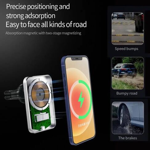 Magnetic Wireless Car Charger 15W, Compatible with MagSafe Cases, for iPhone 15/14/13/12 Pro Max, Pro, and Mini Models, for Samsung S23/22/21/Note20, Air Vent Magnetic Holder in Saudi Arabia