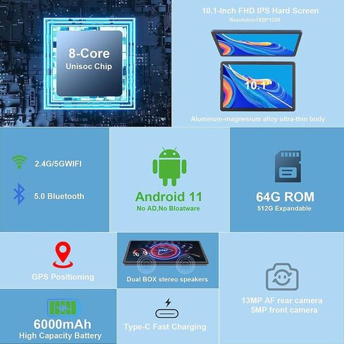 تابلت AWOW 2 في 1، تابلت Windows 11 مقاس 10 بوصات، معالج ثماني النواة 64 جيجابايت ذاكرة وصول عشوائي (TF 512 جيجابايت)، شاشة لمس IPS 1920x1200، كاميرا مزدوجة، BT5.0، واي فاي، كمبيوتر لوحي GPS معتمد من Google in Kuwait