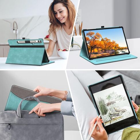حافظة Fintie لهاتف Samsung Galaxy Tab S9 Plus 2023/S8 Plus 2022/S7 FE 2021/S7 Plus 2020 مقاس 12.4 بوصة، غطاء حماية متعدد الزوايا مع جيب، نوم/استيقاظ تلقائي، فيروزي in Saudi Arabia