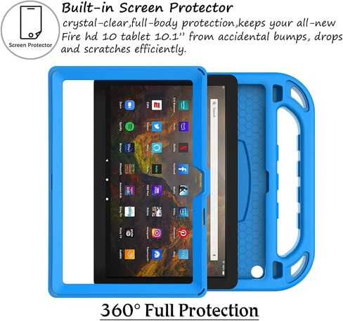 حافظة LTROP Kids لجهاز Fire HD 10 & HD 10 Plus للكمبيوتر اللوحي للأطفال (الجيل 13/11، إصدار 2023/2021) - حافظة خفيفة الوزن مقاومة للصدمات مع حامل واقي للشاشة ومقبض لجهاز Fire HD 10 Kids & Kids Pro، أزرق in Kuwait