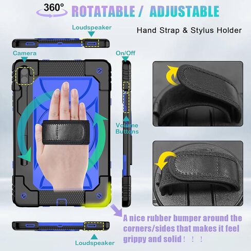 SUPNICE Case for Samsung Galaxy Tab S9 Plus 12.4 inch 2023 (SM-X810/816/818), Heavy Duty with Tempered Glass Screen Protector & 360 Rotating Stand & Shoulder Hand Strap for Samsung S9+/S8+/S7+, Blue in Kuwait