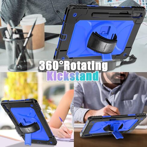 SUPNICE Case for Samsung Galaxy Tab S9 Plus 12.4 inch 2023 (SM-X810/816/818), Heavy Duty with Tempered Glass Screen Protector & 360 Rotating Stand & Shoulder Hand Strap for Samsung S9+/S8+/S7+, Blue in Kuwait