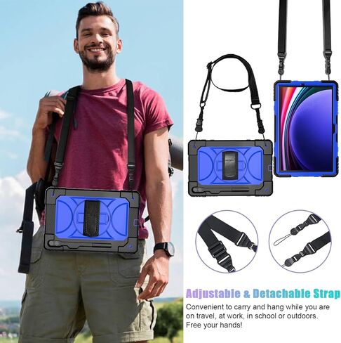 SUPNICE Case for Samsung Galaxy Tab S9 Plus 12.4 inch 2023 (SM-X810/816/818), Heavy Duty with Tempered Glass Screen Protector & 360 Rotating Stand & Shoulder Hand Strap for Samsung S9+/S8+/S7+, Blue in Kuwait