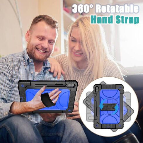 SUPNICE Case for Samsung Galaxy Tab S9 Plus 12.4 inch 2023 (SM-X810/816/818), Heavy Duty with Tempered Glass Screen Protector & 360 Rotating Stand & Shoulder Hand Strap for Samsung S9+/S8+/S7+, Blue in Kuwait
