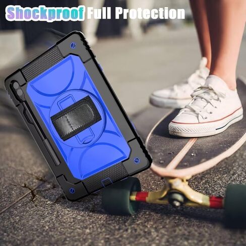 SUPNICE Case for Samsung Galaxy Tab S9 Plus 12.4 inch 2023 (SM-X810/816/818), Heavy Duty with Tempered Glass Screen Protector & 360 Rotating Stand & Shoulder Hand Strap for Samsung S9+/S8+/S7+, Blue in Kuwait