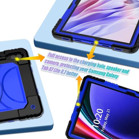 SUPNICE Case for Samsung Galaxy Tab S9 Plus 12.4 inch 2023 (SM-X810/816/818), Heavy Duty with Tempered Glass Screen Protector & 360 Rotating Stand & Shoulder Hand Strap for Samsung S9+/S8+/S7+, Blue in Kuwait