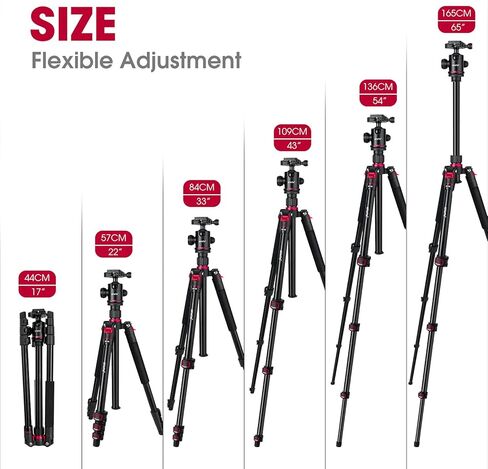 ا فايث حامل ثلاثي القوائم 65 انش، حامل ثلاثي القوائم من الالومنيوم لكاميرا دي اس ال ار، حامل ثلاثي القوائم صغير محمول مع راس كروي + لوحة سريعة الفك + حقيبة حمل حامل ثلاثي احترافي للعمل والسفر وتصوير in Kuwait