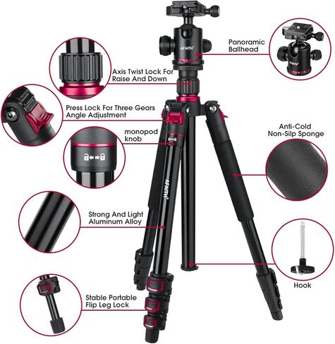 ا فايث حامل ثلاثي القوائم 65 انش، حامل ثلاثي القوائم من الالومنيوم لكاميرا دي اس ال ار، حامل ثلاثي القوائم صغير محمول مع راس كروي + لوحة سريعة الفك + حقيبة حمل حامل ثلاثي احترافي للعمل والسفر وتصوير in Kuwait