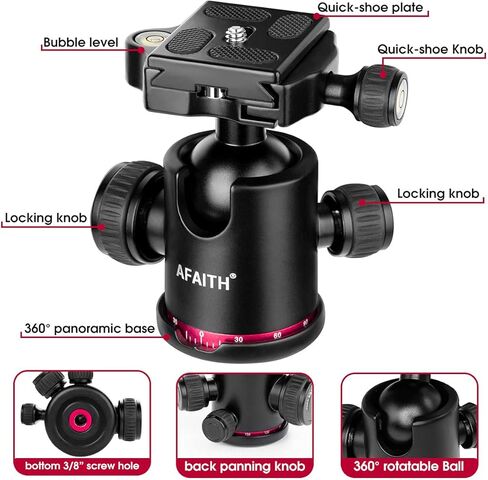 ا فايث حامل ثلاثي القوائم 65 انش، حامل ثلاثي القوائم من الالومنيوم لكاميرا دي اس ال ار، حامل ثلاثي القوائم صغير محمول مع راس كروي + لوحة سريعة الفك + حقيبة حمل حامل ثلاثي احترافي للعمل والسفر وتصوير in Kuwait