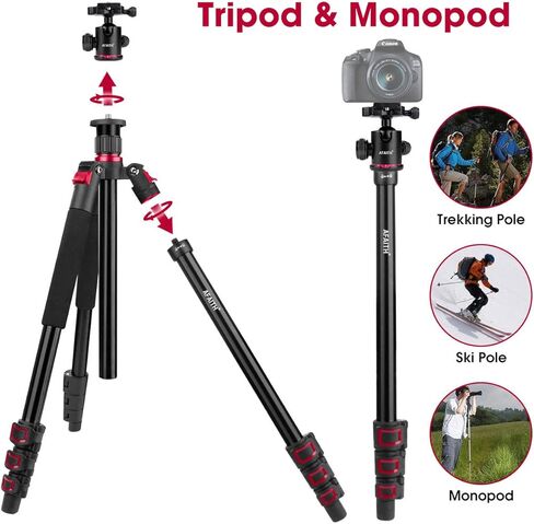 ا فايث حامل ثلاثي القوائم 65 انش، حامل ثلاثي القوائم من الالومنيوم لكاميرا دي اس ال ار، حامل ثلاثي القوائم صغير محمول مع راس كروي + لوحة سريعة الفك + حقيبة حمل حامل ثلاثي احترافي للعمل والسفر وتصوير in Kuwait