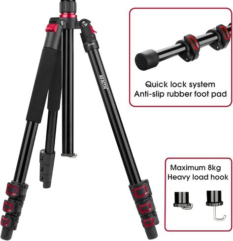 ا فايث حامل ثلاثي القوائم 65 انش، حامل ثلاثي القوائم من الالومنيوم لكاميرا دي اس ال ار، حامل ثلاثي القوائم صغير محمول مع راس كروي + لوحة سريعة الفك + حقيبة حمل حامل ثلاثي احترافي للعمل والسفر وتصوير in Kuwait