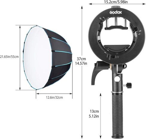 EACHSHOT Octagon Speedlight Softbox + S2 Speedlite Bracket for Godox V1 Series, AD200Pro, AD200, AD400Pro, V860II Series, TT350 Series Flash + Cold Shoe Flash Mount with Holder Handle in Saudi Arabia