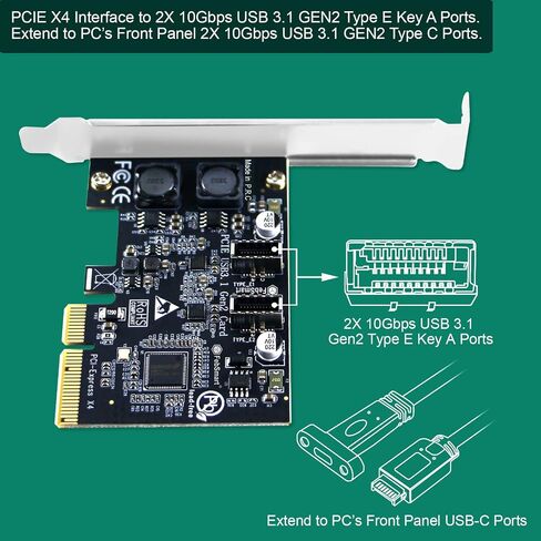 بطاقة توسيع FengSmart 2X 10 جيجابت في الثانية بأقصى سرعة USB-C PCIE USB 3.1 GEN 2 لأجهزة الكمبيوتر التي تعمل بنظام التشغيل Windows وMAC OS وLinux، مدمجة في تقنية FengSmart ذاتية التشغيل، لا تحتاج إلى مصدر طاقة إضافي (FS-C2-Pro) in Kuwait
