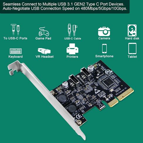 بطاقة توسيع FengSmart 2X 10 جيجابت في الثانية بأقصى سرعة USB-C PCIE USB 3.1 GEN 2 لأجهزة الكمبيوتر التي تعمل بنظام التشغيل Windows وMAC OS وLinux، مدمجة في تقنية FengSmart ذاتية التشغيل، لا تحتاج إلى مصدر طاقة إضافي (FS-C2-Pro) in Kuwait