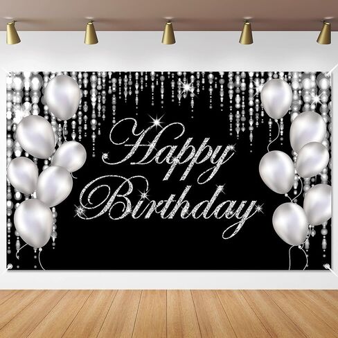 Blue Silver Happy Birthday Decorations - Large Banner & Backdrop for Indoor/Outdoor Parties - Supplies for Men, Women, Boys & Girls in Kuwait