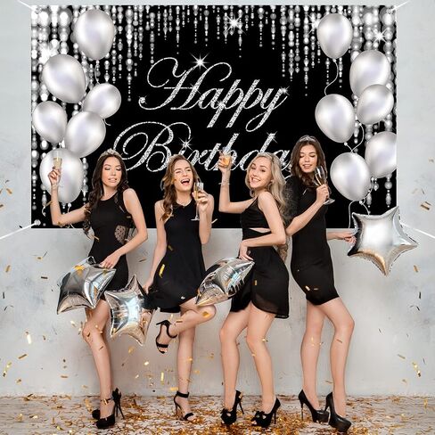Blue Silver Happy Birthday Decorations - Large Banner & Backdrop for Indoor/Outdoor Parties - Supplies for Men, Women, Boys & Girls in Kuwait