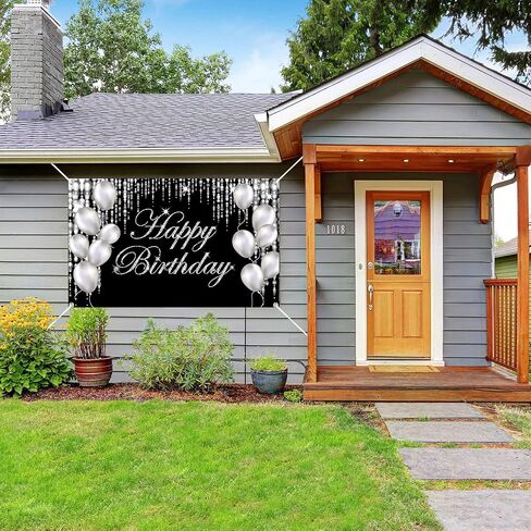 Blue Silver Happy Birthday Decorations - Large Banner & Backdrop for Indoor/Outdoor Parties - Supplies for Men, Women, Boys & Girls in Kuwait